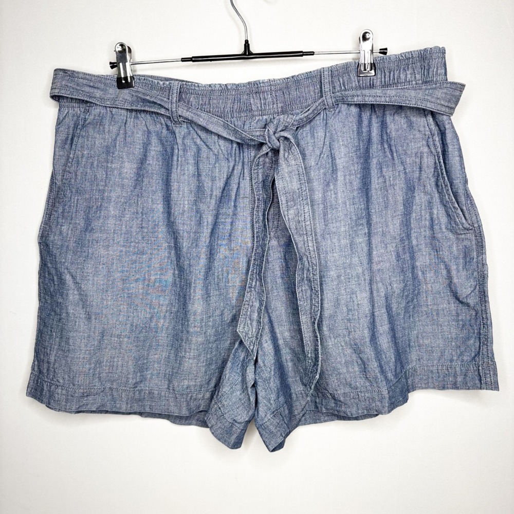 Polo Ralph Lauren Blue Chambray Pull On Shorts XXL Elastic Waist Tie Belt Womens - Picture 3 of 11